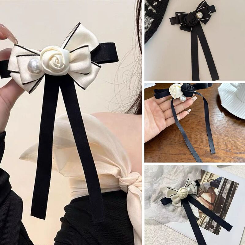 Vintage-style rose flower bow pearl ribbon brooch for coats and dresses, fabric accessory Vintage-style rose flower bow pearl ribbon brooch for coats and dresses, fabric accessory