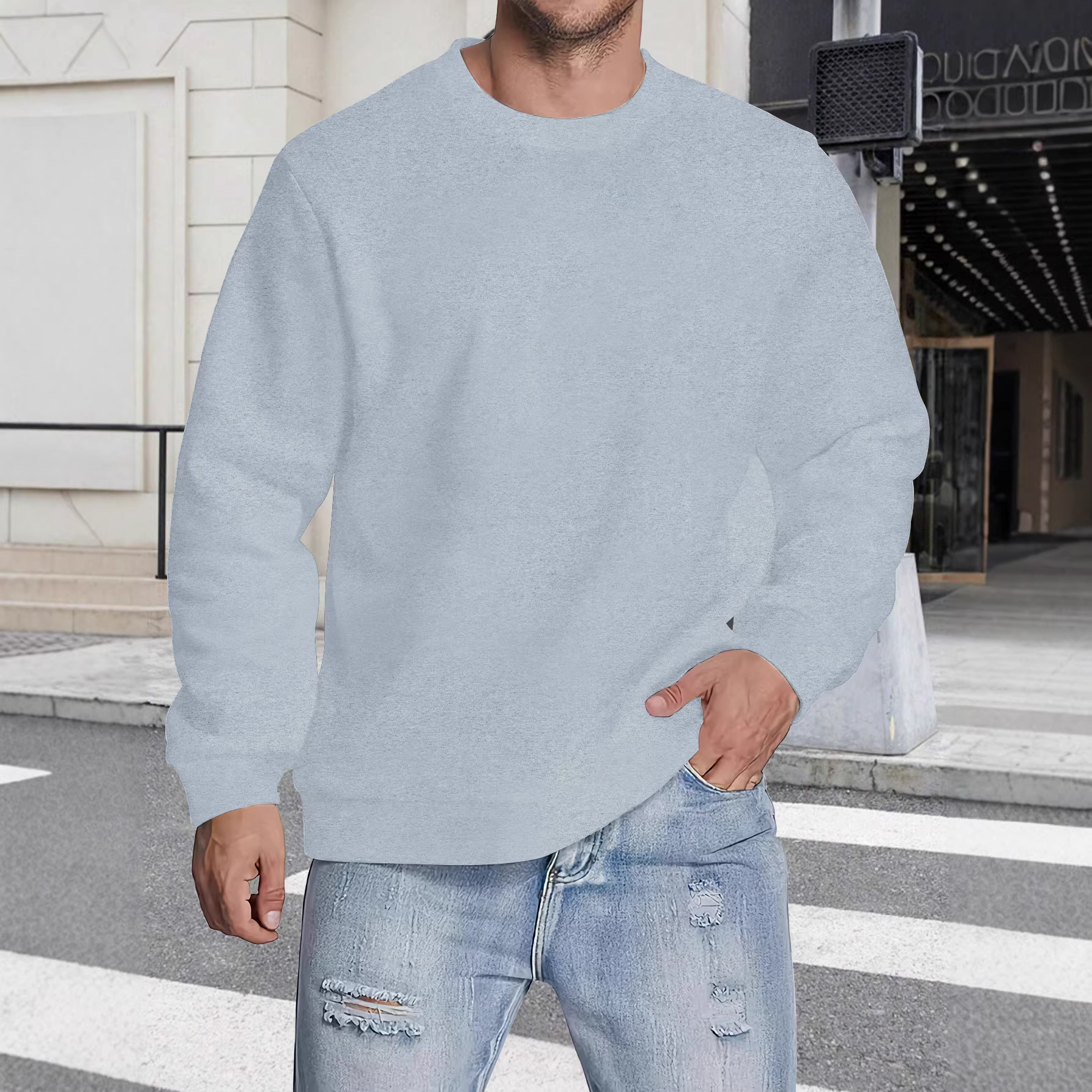Men's Solid Color Blank Sports Crew Neck Pullover Sweatshirt Long Sleeve Casual Fashion Commuting Versatile Standard Thickness Polyester_voghion.com