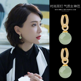 Hotan jade earrings 2025 new popular sterling silver national style earrings for women unique high-end jade earrings