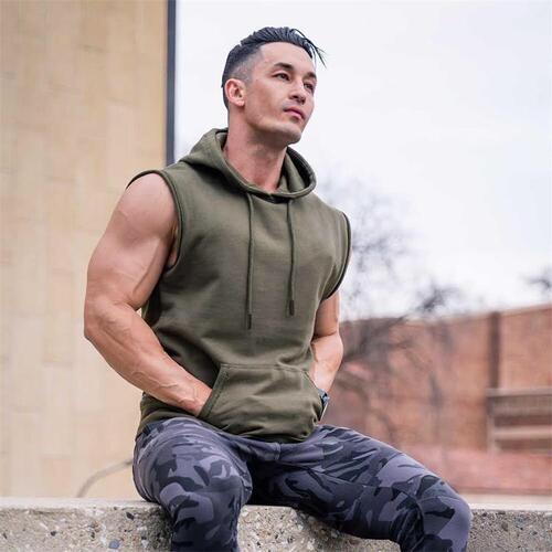 Muscle boy sports vest men's running exercise hooded sleeveless shirt fitness iron waistcoat slim elastic vest
