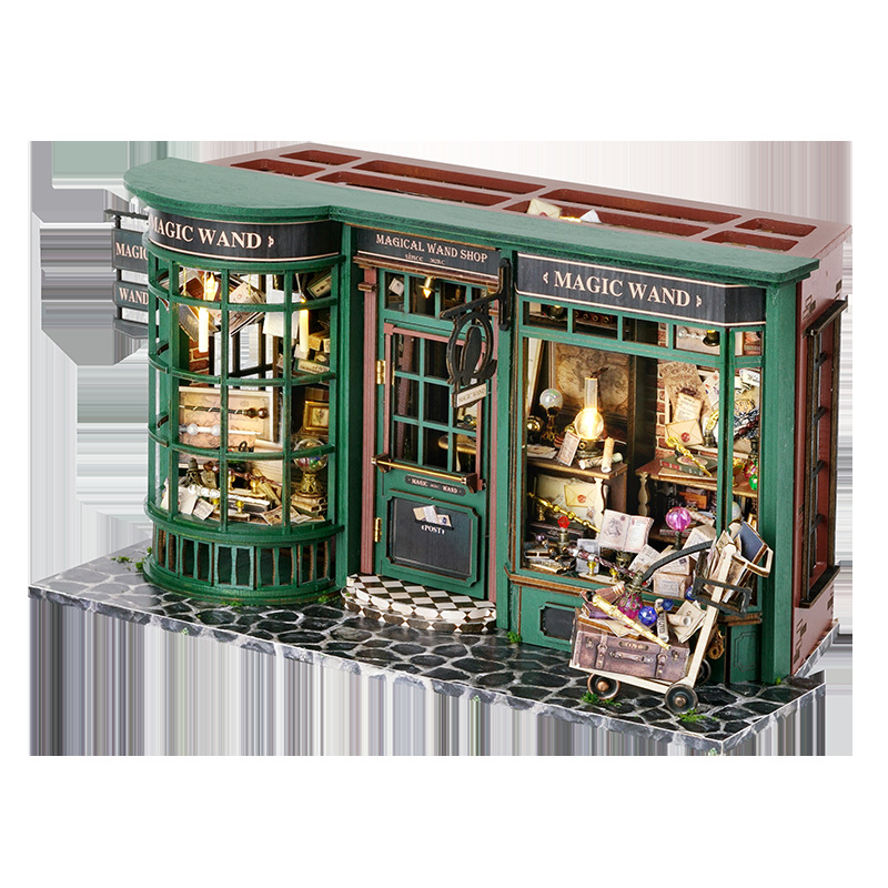 Casa inteligente DIY Casa de Campo F-032 magia casa llena estilo europeo retro verde oscuro hecho a mano elementos mágicos