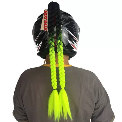 Helmet Suction Cup-Style Colorful Double Thick Ponytail Decoration for Motorcycle Riding Helmet Accessories (Motosiklet dəbilqələri) - black-and-green-stitching