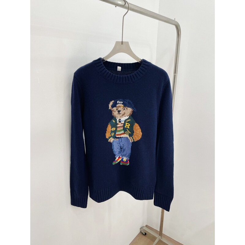 Nanyou |   High-Quality 90% Wool 10% Cashmere Rl Baseball Jacket Bear Crew Neck Pullover Knit Top