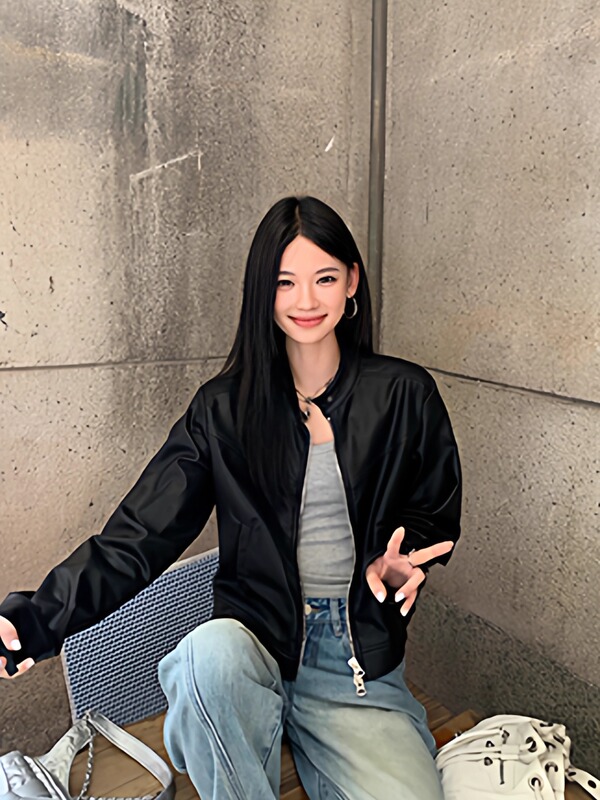 黑色短款皮衣外套女2025秋新款立领机车PU上衣飒酷风皮夹克小个子|undefined