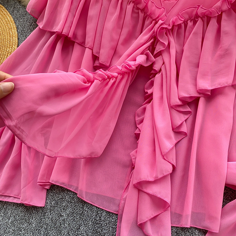 Summer Elegant Lazy Style Socialite Ruffled Trim Flared Sleeve Chiffon Blouse Loose Shirt Women's Clothing Tops_ecoleips.com
