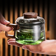 高硼硅胡桃木玻璃泡茶三件杯茶水分离玻璃杯家用过滤分茶泡茶器