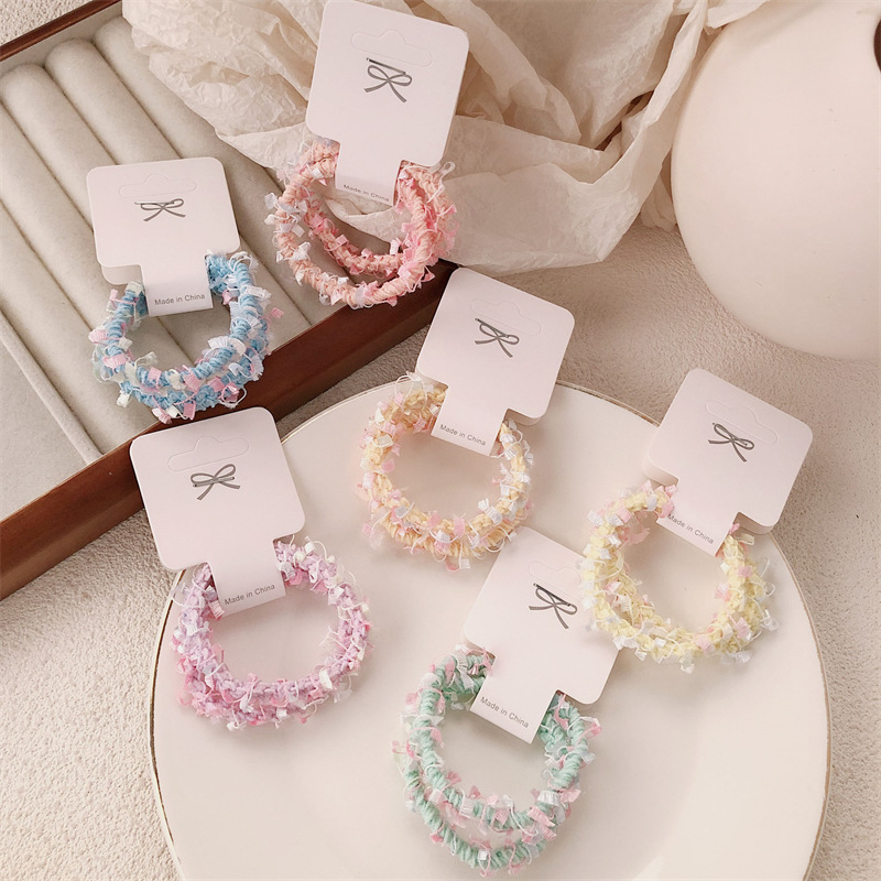 Chica coreana cuerda para el cabello de color dulce y linda lazo para el cabello de felpa banda de goma cuerda para atar accesorios para el cabello duraderos de alta elasticidad para niñas