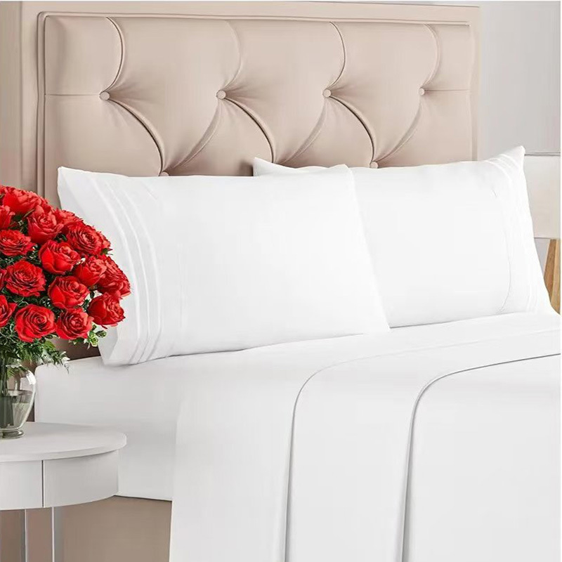 Cross-Border Amazon Foreign Trade Hotel Pillows Hotel Linen Wholesale Cotton Brushed Four-Piece Set Pure White Pillows