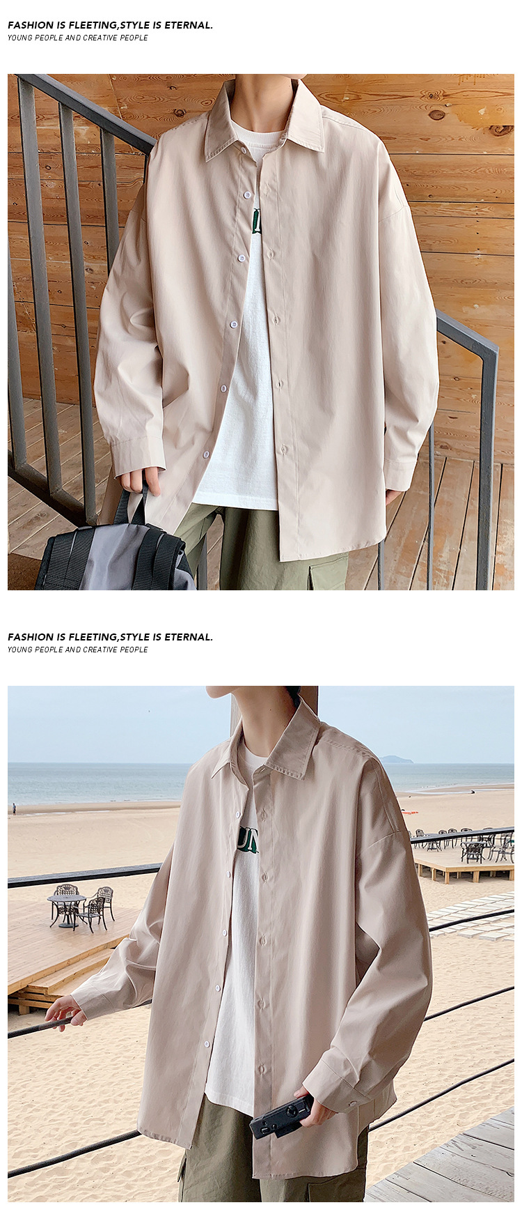 Solid Long Sleeve Shirt Jacket For Men Loose Casual Autumn Style_voghion.com