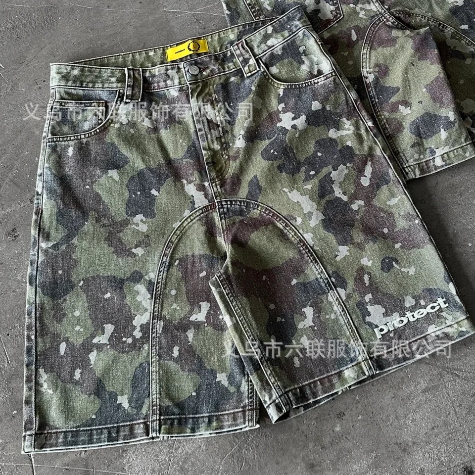 Other Denim Shorts Loose Washed Embroidered Camo