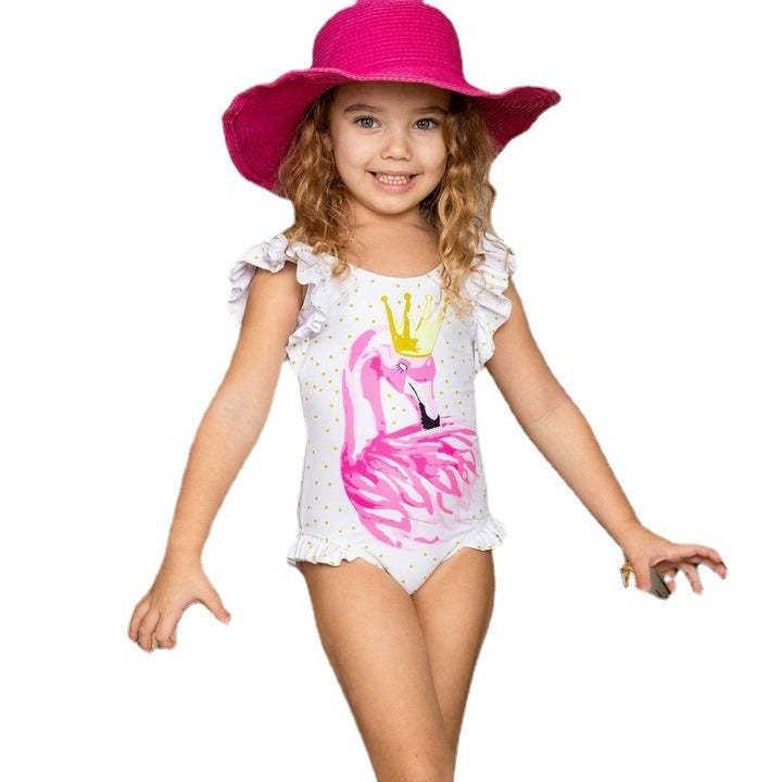 2023 verano nuevo traje de baño de las niñas coreano flamenco triángulo traje de baño de una pieza vacaciones de los niños traje de baño de aguas termales