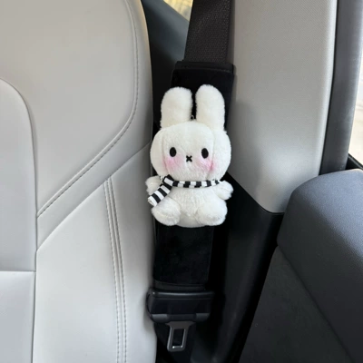 Car Seat Belt Shoulder Protector, Comfortable and Breathable, Anti-Strangle Protection for Long-Distance Use, Shoulder and Neck Safety Belt, Car Interior Supplies (Seat belt shoulder pad) - plush-shoulder-pads-black-black-and-white-scarf-miffy-rabbit