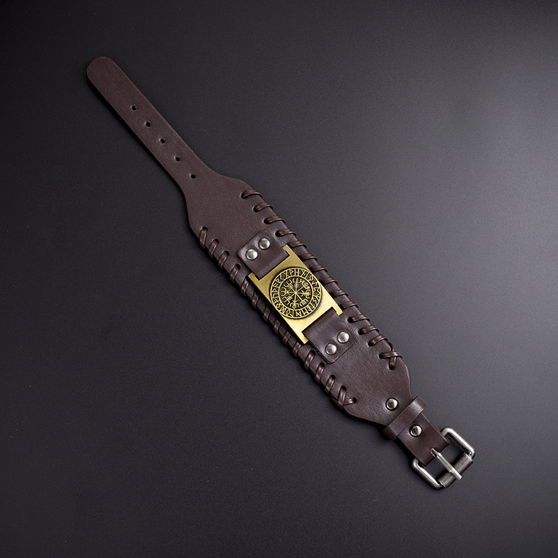 Simple Retro Viking Compass Leather Bracelet