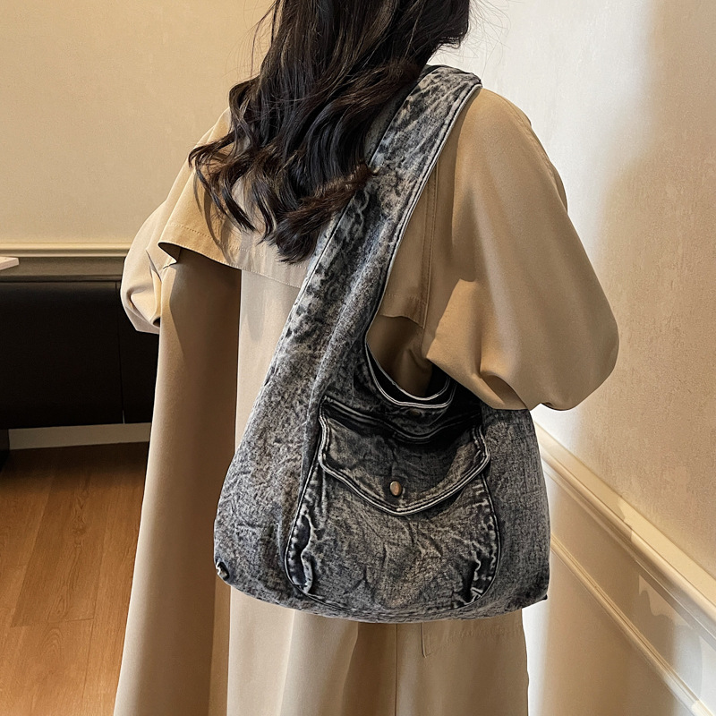 韩系牛仔布托特包大容量手提时尚高级百搭多功能新款单肩包