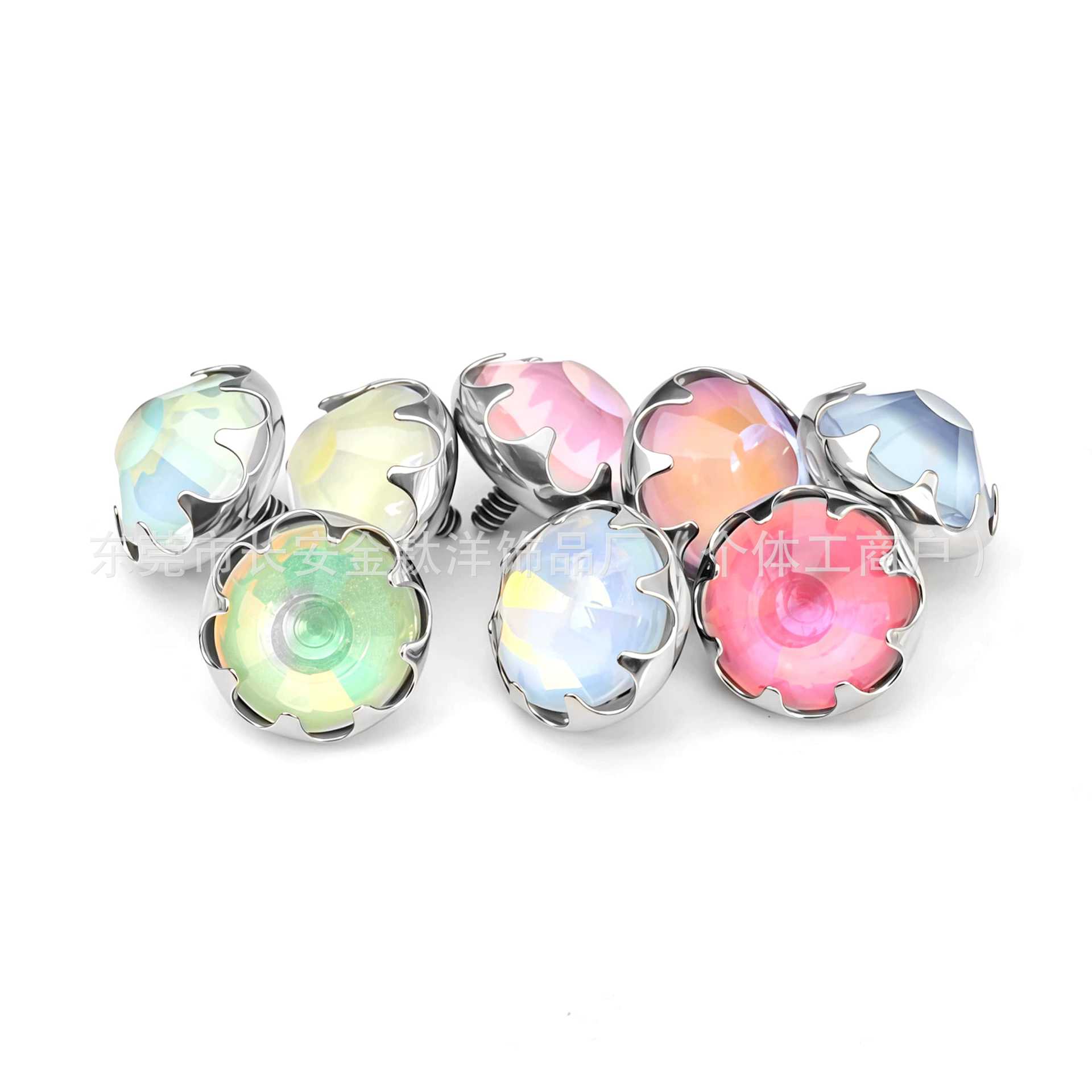 F136 Titanium Serrated Coated Czech Crystal Edge-Studded Tongue Piercing Ear Stud Navel Piercing G23 Titanium Alloy Body Jewelry detail image 8