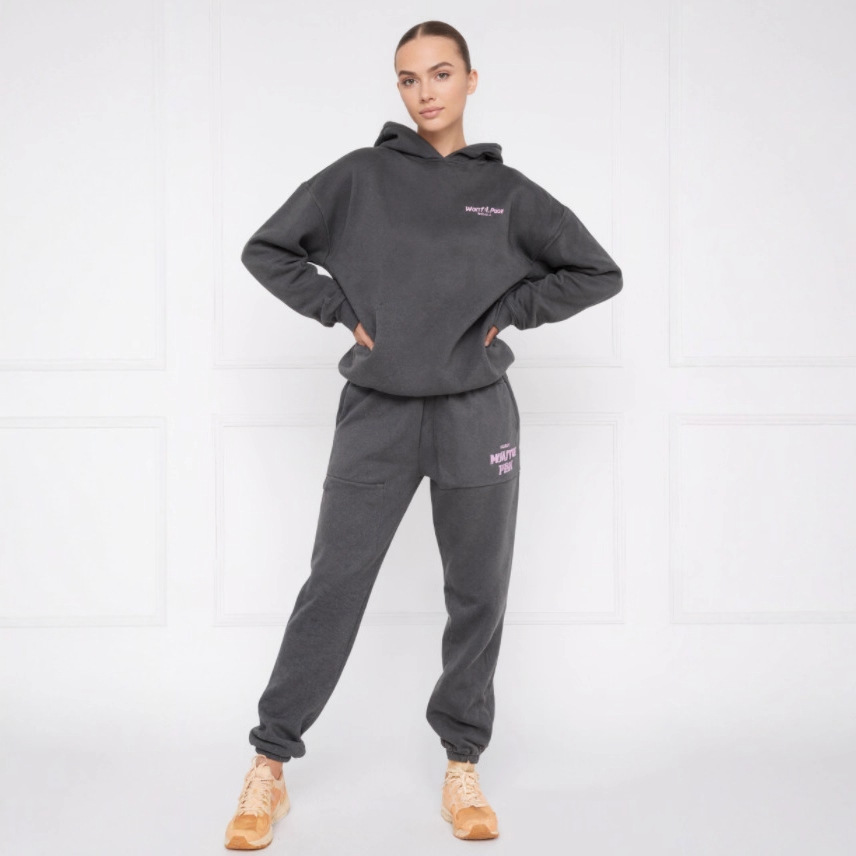 Street Style Hooded Sweatshirt and Pants Set with Printed Foam, Trendy Hip-Hop Skateboard Casual Women's Fleece-Lined Sweatpants