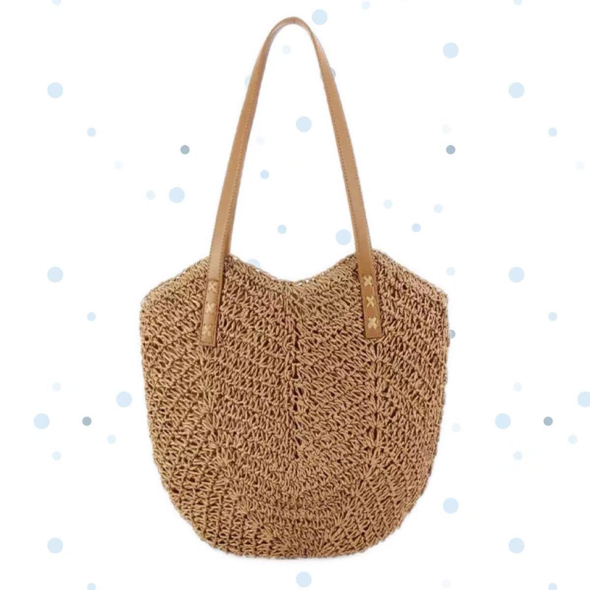 手工编织单肩腋下凤尾花手提托特纸绳草编大容量度假沙滩大包