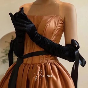 French Retro Hepburn High-end Long Black Gloves Celebrity Evening Dress Bride Photo Wedding Yarn Accessories