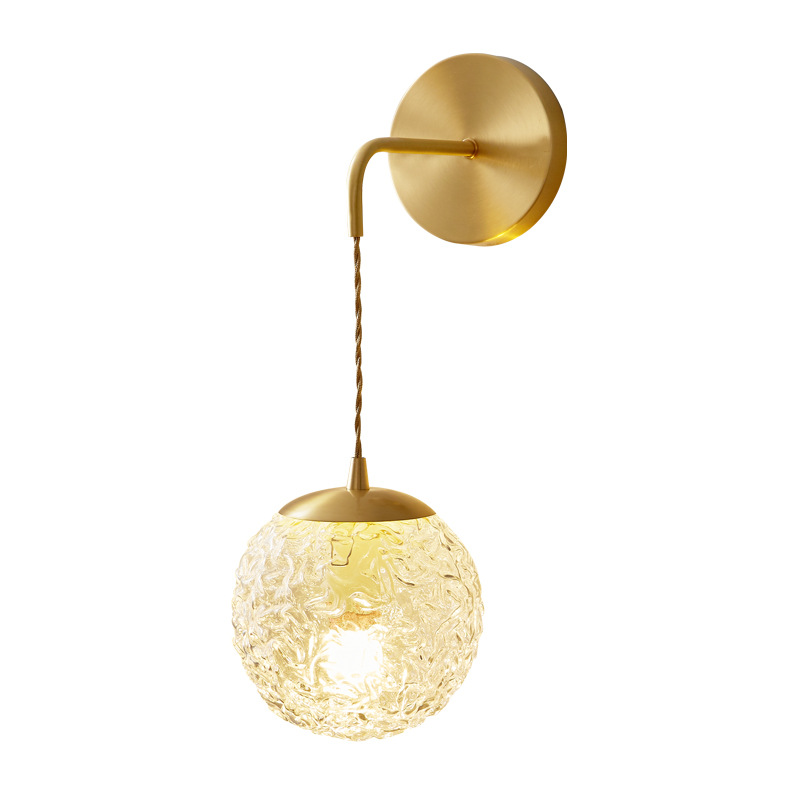 Retro estilo japonés latón cristal lámpara de pared estudio sala de estar dormitorio lámpara de noche sala de té B & B americano nostálgico Cafetería