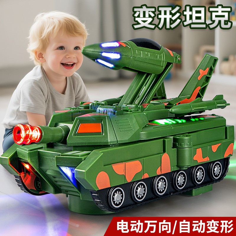 Simulated Tank Electric Universal Tank Transforming Aircraft Children's Sound and Light Tank Combat Vehicle Model Boy's Birthday Gift