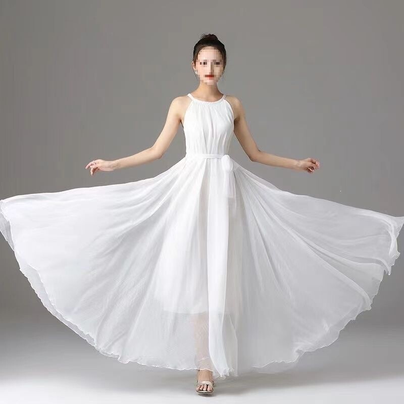 Spring and Summer New Style Bohemian Travel Photography Ultra-Long Ankle-Length Dress with Shawl for Women, Large Hem Beach Dress for Seaside Vacation