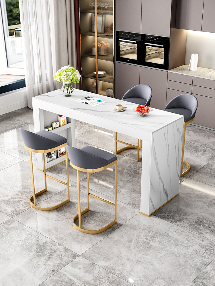Simple Entry Luxury Rock Board Middle Island Dining Bar Household Living Room Partition Open Kitchen Bar Table High Table and Chair