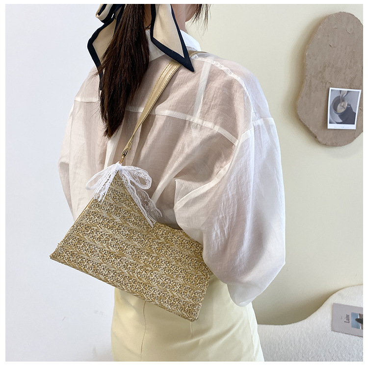 Wholesale Lace Bow Straw Woven Armpit Bag Nihaojewelry display picture 13