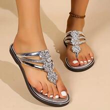 Q 76838 Rhinestone Flower Flat Sandals ˮ�껨����Ь