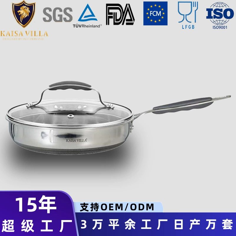 4-слойная утолщенная сковорода из нержавеющей стали 316L, антипригарная сковорода, сковорода для жарки, сковорода для стейков, двойного назначения для жарки и смешанного приготовления, для домашнего использования