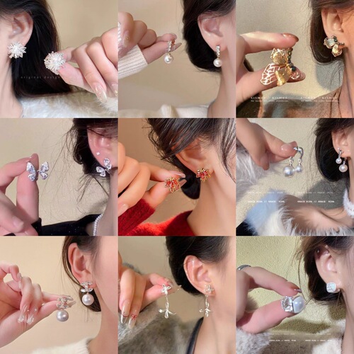 Light Luxury Retro Elegant & Regal Butterfly Flower Earrings—Niche Design, Fashionable, Flashing Zircon Trendy Ear Jewelry Accessories