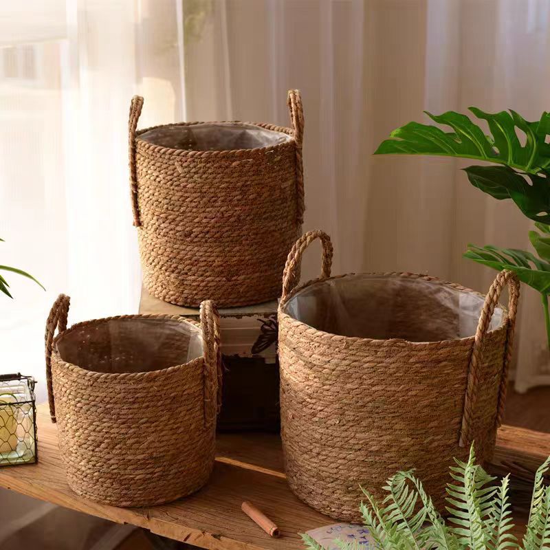 Nordic flower pots, straw flower pots, seagrass potted flower baskets, woven baskets, handmade flower pots, bamboo woven rattan baskets, plants