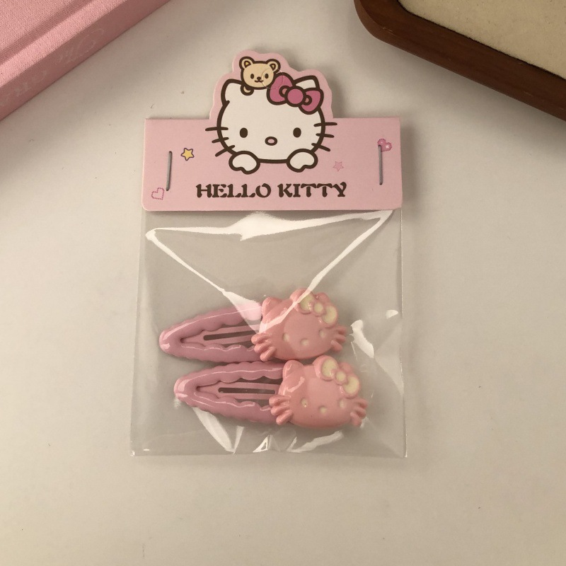Cute rosa gatito conjunto de adornos de cabello dulce niña dibujos animados cuerda de cabello clip de boca de pato clip de cabello frisa clip