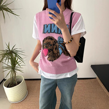 真羊毛！25秋冬新款心形狗仔图案圆领宽松羊毛混纺套头马甲背心女