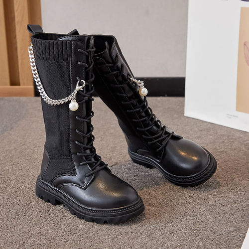 Children's Knitted Stretch Boots Girls' Boots Autumn and Winter Single Boots  New High Boots Princess Shoes Mid-calf Sock Boots