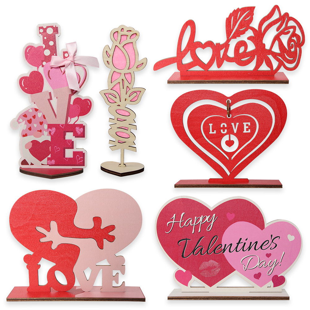 Día de San Valentín amor adornos amor letras de madera decoración de mesa de bodas decoración de rosas de madera