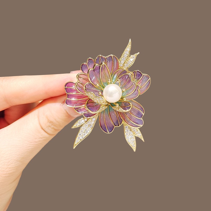 Vintage Enamel Peony Flower Brooch for Women, Niche Chinese Style Painted Flower Pin, Suit Lapel Accessory Pin
