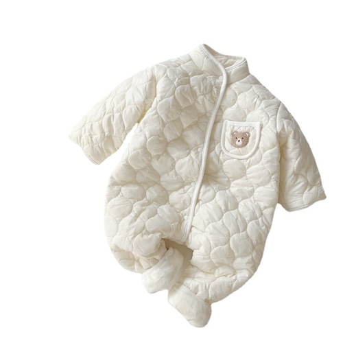 Open-crotch 0-2 year old baby onesie, trendy ins style romper, autumn/winter quilted ripple pattern