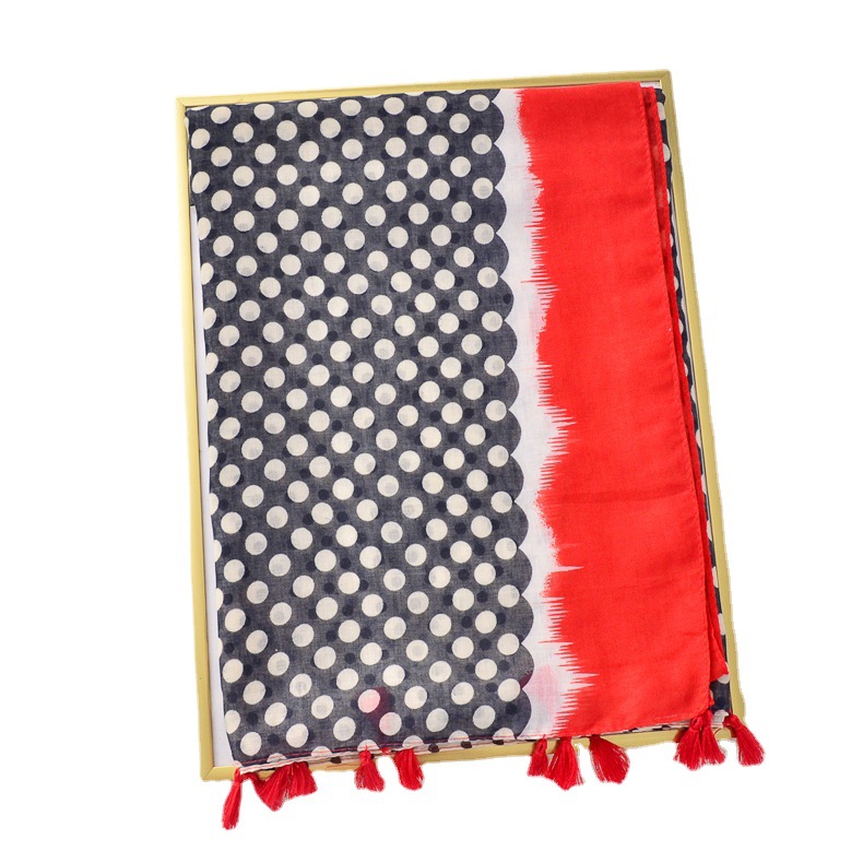 Nueva primavera y verano fino hilo de seda impreso borla bufanda artística pequeño color claro a juego grande y pequeño punto protector solar chal