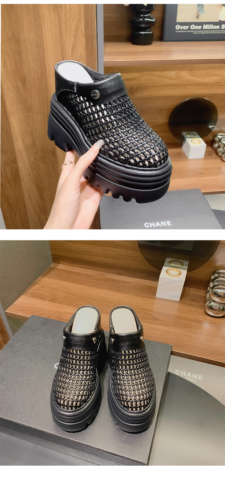 Dép lê đế xuồng cao gót siêu cao 15 cm, xăng đan bít mũi rỗng thoáng khí mùa hè, tăng chiều cao bên trong — Màu trắng be 15cm, Màu bạc 10cm, Màu trắng be 10cm, Màu bạc 12cm chi tiết 14
