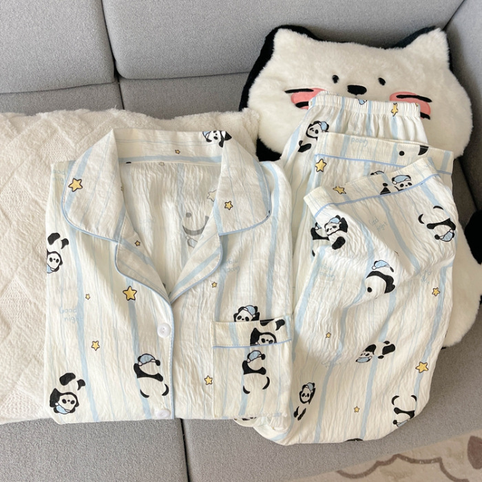 源头工厂春秋季长袖长裤睡衣女云朵棉韩版卡通甜美ins风开衫套装|undefined