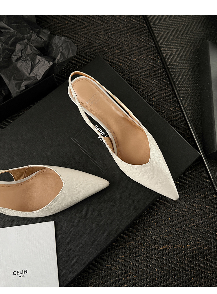 Sandal cao gót nữ mũi nhọn quai hậu dây khóa, gót 9 cm — màu nâu chi tiết 13