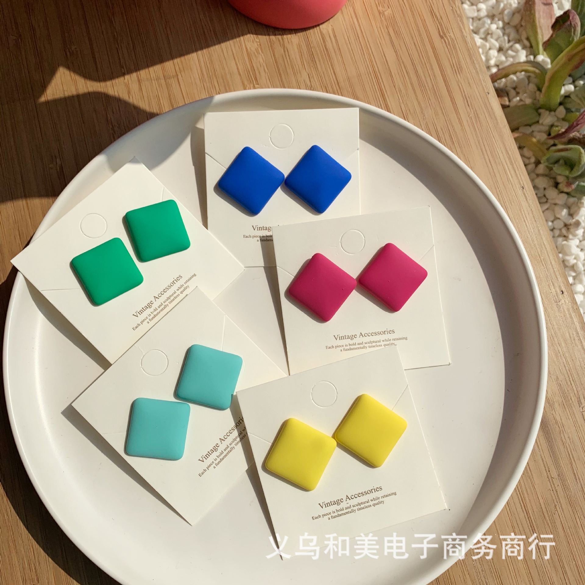 Korean Style 2021 New Fashionable Summer Colorful Geometric Square Earrings Earrings Internet Popular ins Fashionable Bright Color Earrings
