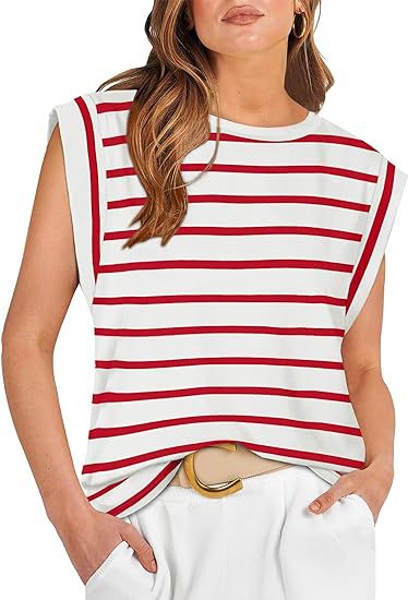 210g Weight Sleeveless Sleeve Length Pullovers Placket Type Raglan Sleeve Sleeve Type Cotton Fabric Type Long Top Length T-shirt Tops Type Holiday, Daily Occasion Round Neck Neckline Loose Fit Type Stripe, Solid Color Pattern Summer, Spring Season Women's Gender Casual Style Wholesale Women's Casual Stripe Solid Color Sleeveless T-Shirts 38