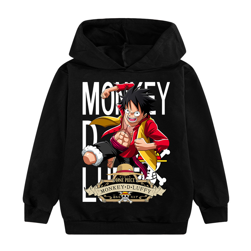童装海贼王路飞卡通日漫图案工厂跨境货源大童儿童连帽衫卫衣