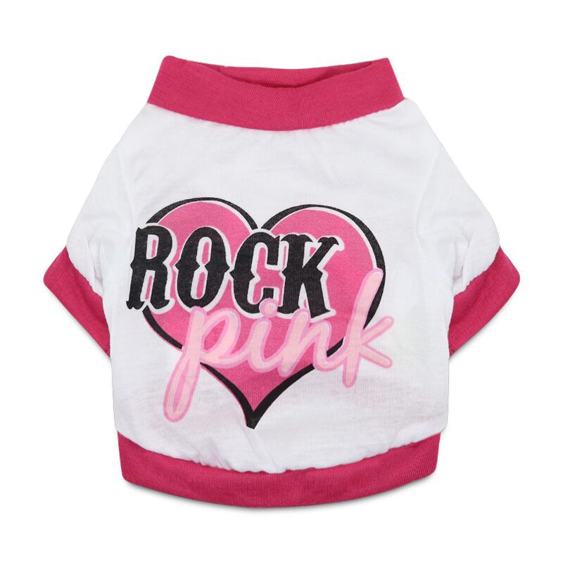 寵物衣服 狗狗衣服 棉汗布白色印紅心ROCK小型犬體恤  春夏裝