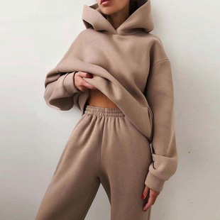 Autumn and Winter Amazon 2023 European and American Clothing Casual Fashion Thickeneded Long-sleeved Sweatshirt and Pants Two-piece Suit