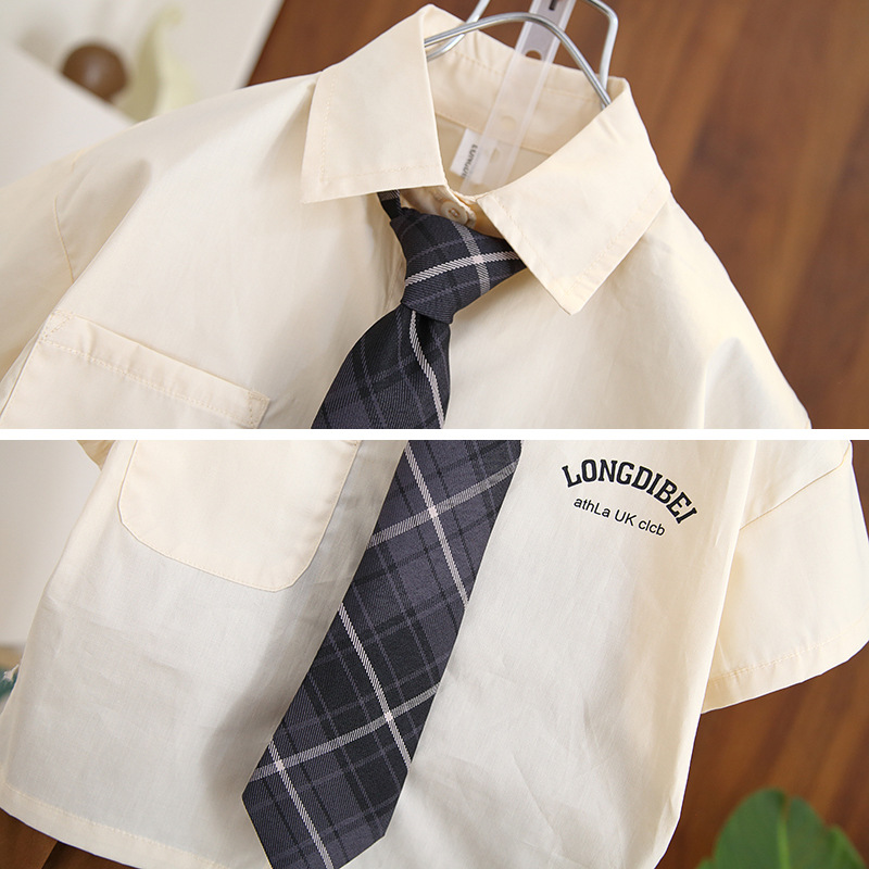 5235 traje de niño verano manga corta 2025 nueva ropa de verano para niños camisa coreana corbata de bebé camisa de moda