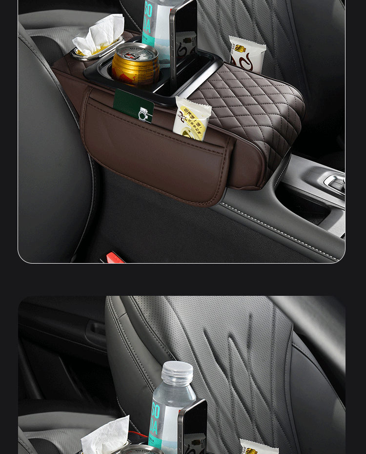 Four-In-One Car Armrest Box Pad, Multi-Functional Storage with Cup Holder, Mobile Phone Pocket, Armrest Box Heightening Pad