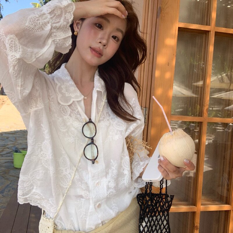 Lemon Green Tea French Retro Three-Dimensional Jacquard Shirt for Women 2026 Spring Lace Embroidery Sun Protection Cardigan Top Lemon Green Tea French Retro Three-Dimensional Jacquard Shirt for Women 2026 Spring Lace Embroidery Sun Protection Cardigan Top