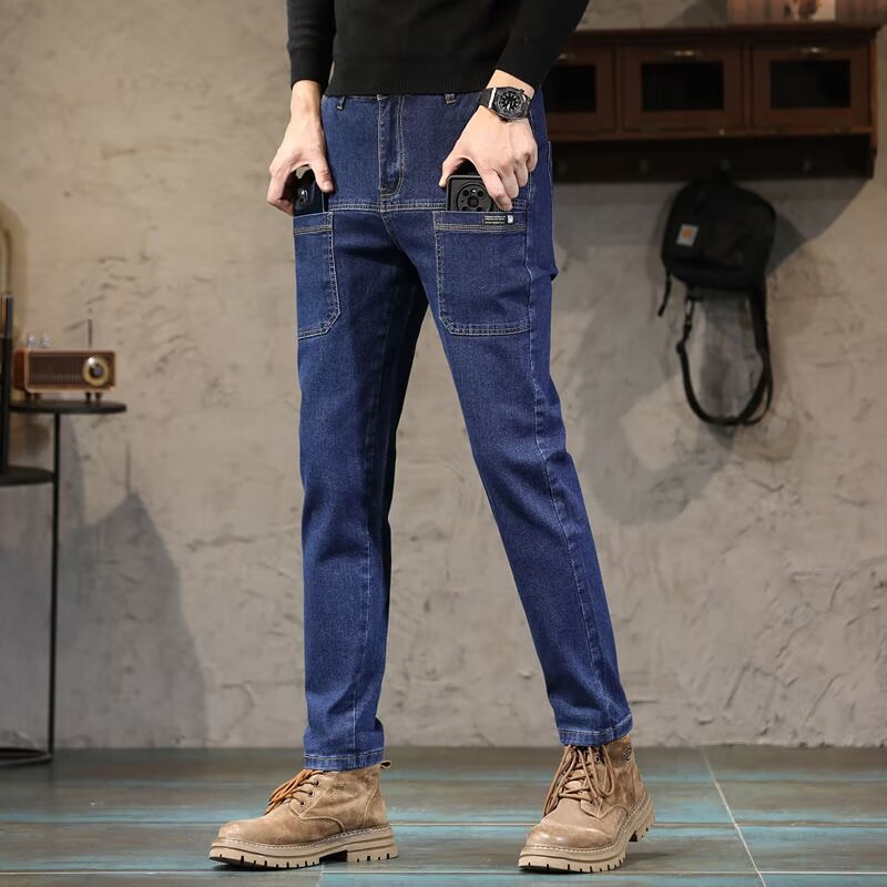 Primavera y otoño nuevos pantalones jeans hombre de alta calidad pantalones de marca de moda versátiles cómodos elásticos lavados con agua pantalones casuales rectos